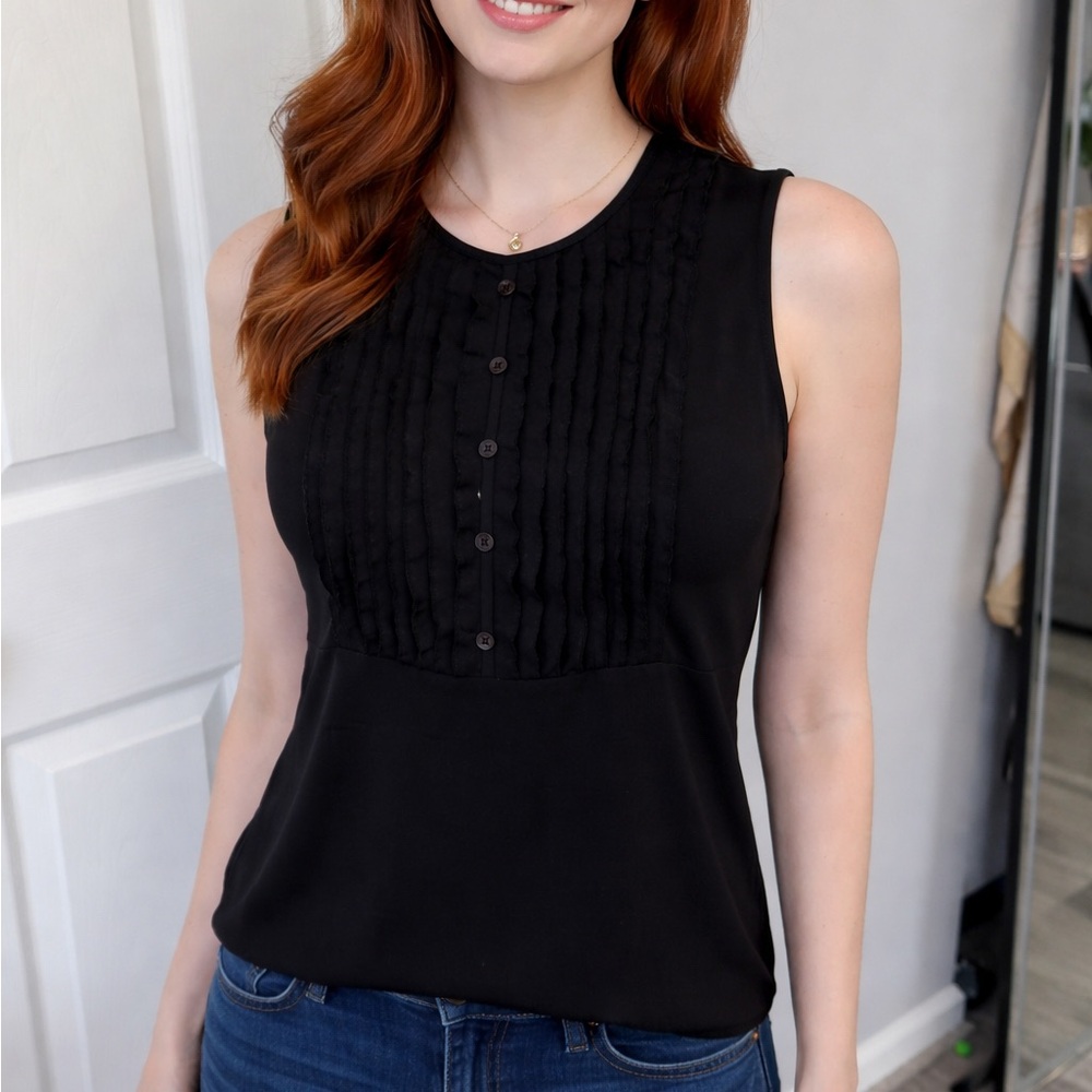 Tory Burch Black Pleated Sleeveless Blouse